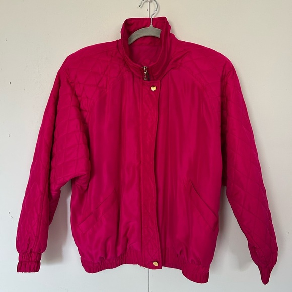 Jackets & Blazers - Vibrant Pink 100% Silk Vintage Bomber Jacket